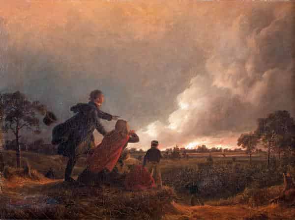 Emil Ebers: Brennendes Dorf, 1851