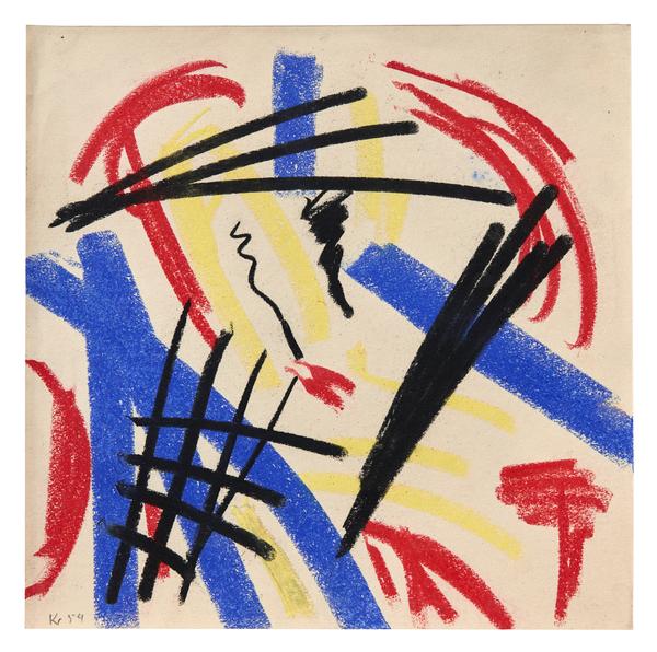 Norbert Kricke, 54/094, 1954, Kohle und Farbkreide auf Papier, NATIONAL-BANK Sammlung, Essen