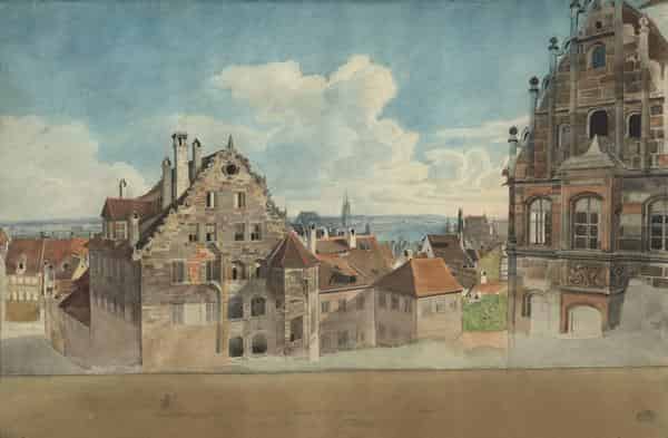 Johann Adam Klein: Blick vom Paniersplatz auf die Stadt, Aquarell 1825.