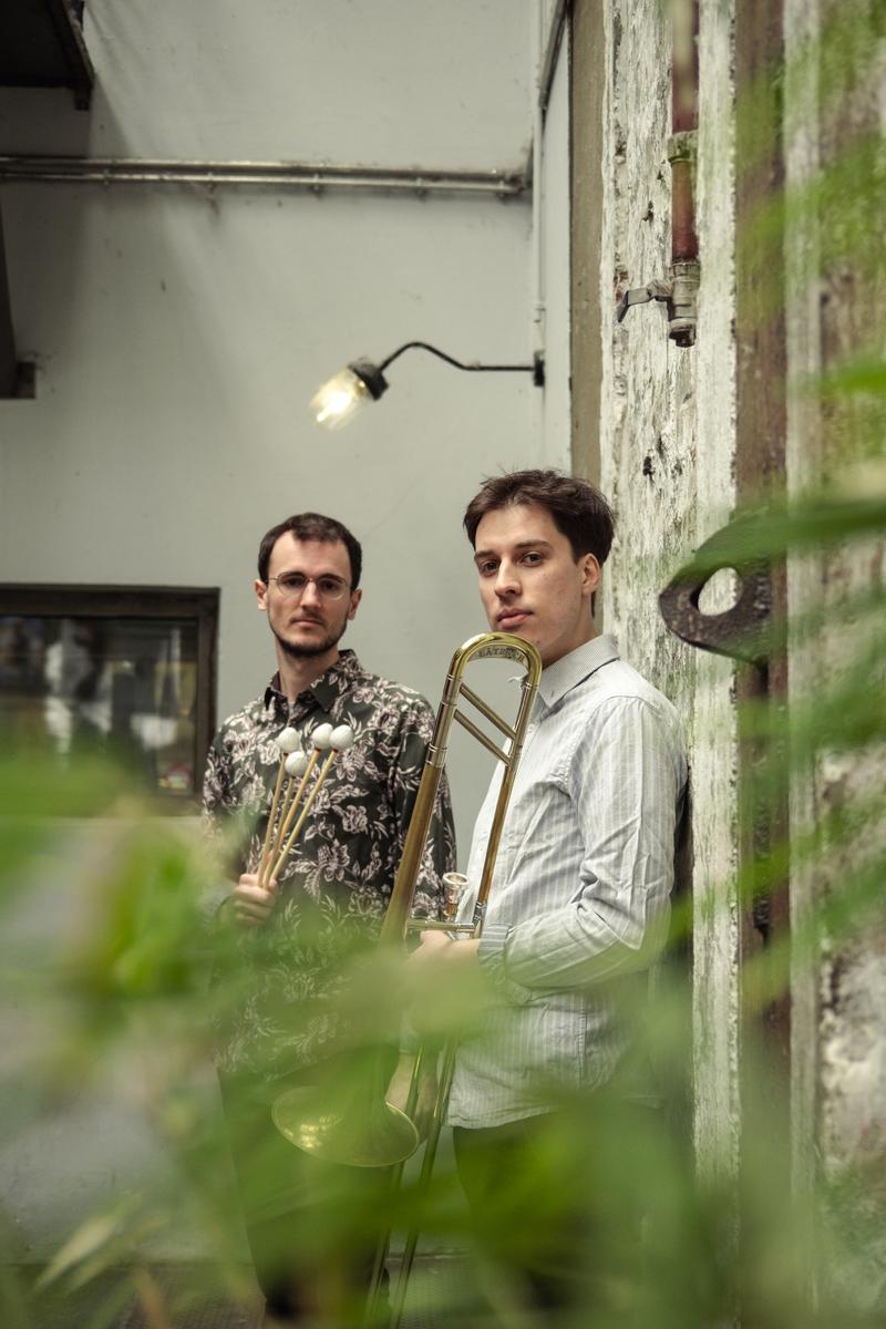 Der Vibraphonist Christopher Olesch und sein Duo-Partner Erik Konertz, Posaune