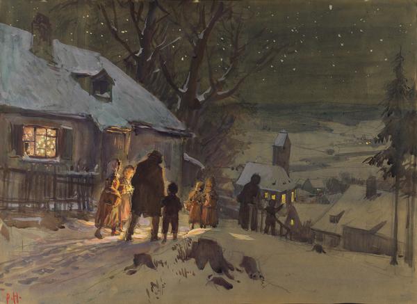 Paul Hey: Christnacht, um 1910, Gouache, Museum Georg Schäfer, Schweinfurt