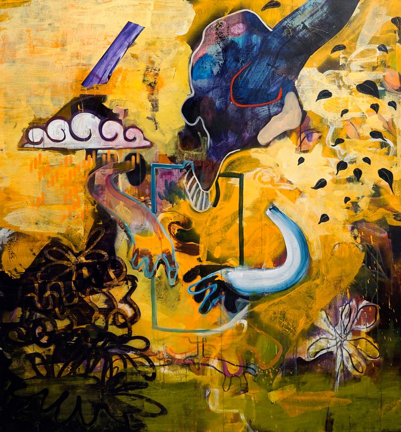 Philipp Kummer, sometimes we eat rainbows, 2024, Öl und Acryl auf Leinwand, 160 x 150 cm