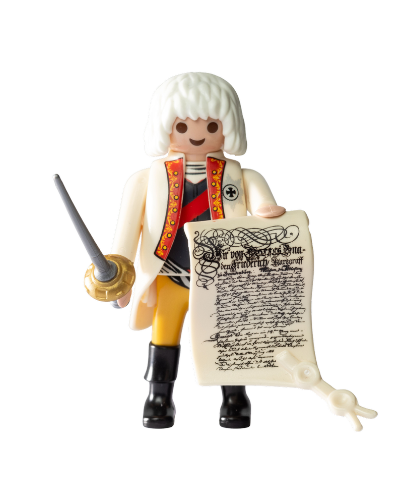 Playmobilfigur des Universitätsgründers Markgraf Friedrich, 2019