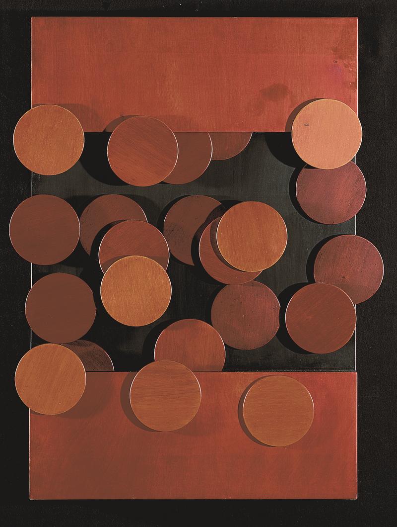 Pol Bury, 22 disques sur rectangle rouge et noir, 1977, Sammlung Peter C. Ruppert im Museum im Kulturspeicher (MiK) Würzburg
