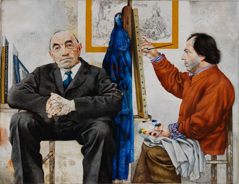Michael Mathias Prechtl, Dr. Schwemmer wird gemalt, 1972/73, Kunstharz auf Leinwand, 100 x 130 cm, Sammlung Kunstvilla