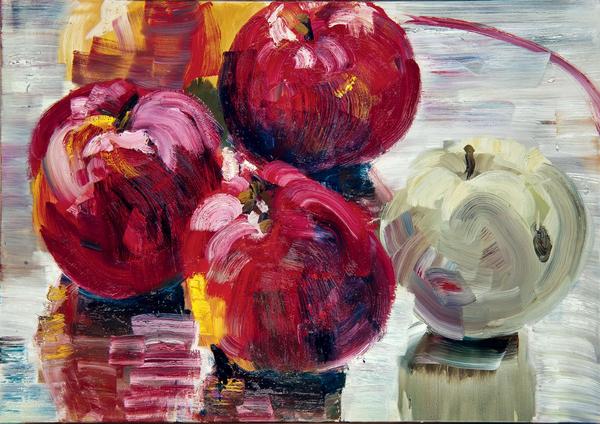 Rainer Fetting, Äpfel aus Karwe III, 1993, Öl auf Leinwand, 121 x 171 cm, courtesy Kunststiftung Rainer Wild, Heidelberg