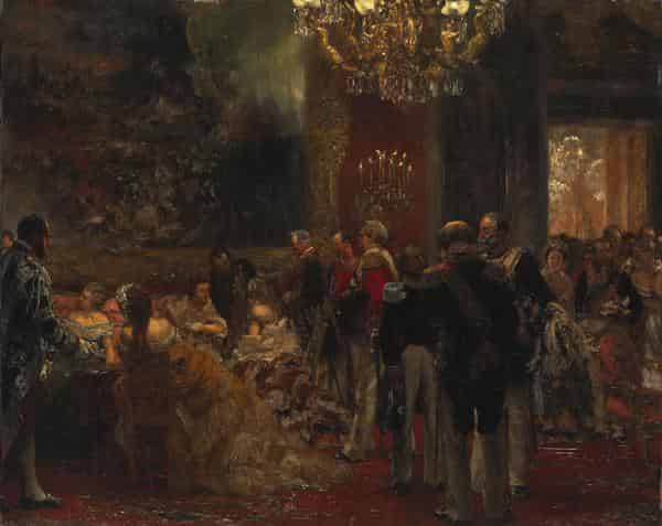 Adolph von Menzel: Ballpause, 1870, Öl auf Leinwand, Bayerische Staatsgemäldesammlungen, München – Neue Pinakothek München