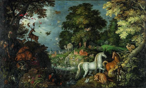Roelant Savery: Paradies, 1625 Öl auf Leinwand 84 cm hoch x 140 cm breit, Germanisches Nationalmuseum, Nürnberg