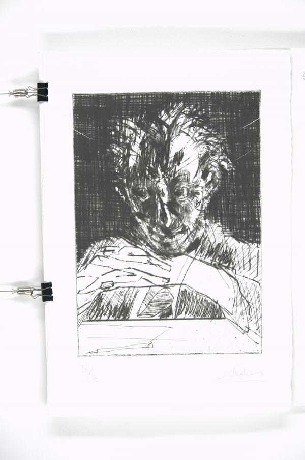 Hans Scheib: Der Schöpfer, 2003, Kaltnadel, 36 x 25,5 cm