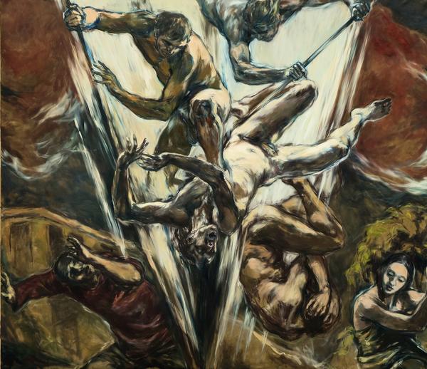 Martin Stommel: Engelssturz, Öl auf Leinwand, 260x300cm, 2013