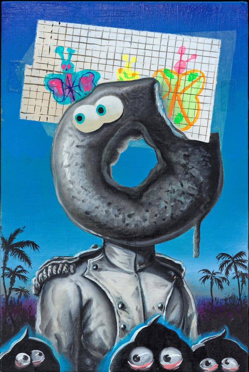 Steve Viezens, Flatter flatter flapp flapp, 2023, Öl auf Holz, 32 x 22,5 cm