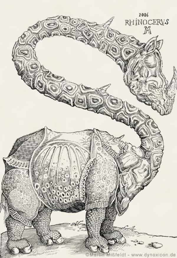 Martin Mißfeldts fantasievolle, zeichnerische Umsetzung des weltbekannten Rhinozeros Albrecht Dürers