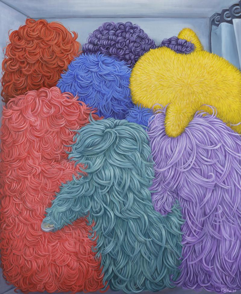 Tabitha Rub, Inside a photo booth, 2023, Eitempera und Öl auf Leinwand, 110 x 90 cm