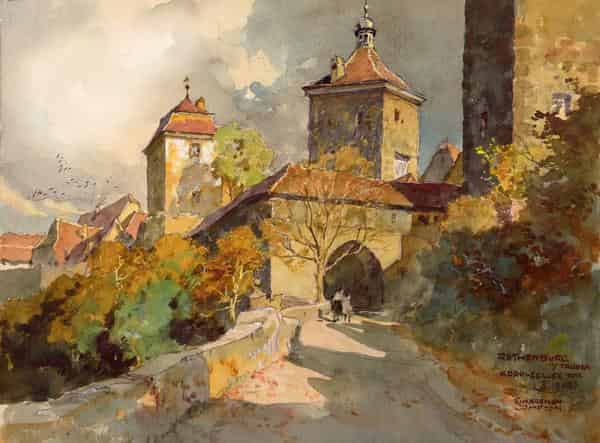 Edward Harrison-Compton, Das Kobolzeller Tor, Aquarell 1908 (RothenburgMuseum)