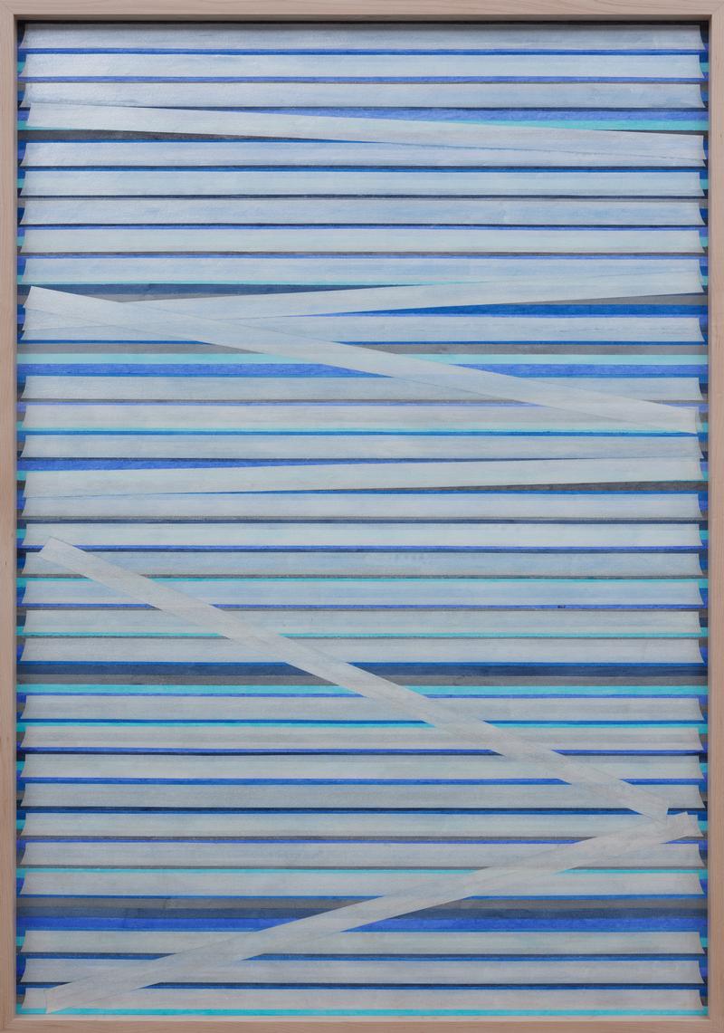 Andreas Oehlert: Transit (4), 2022, Aquarell auf Papier, Ahornholz, 104 x 74 x 4,5 cm