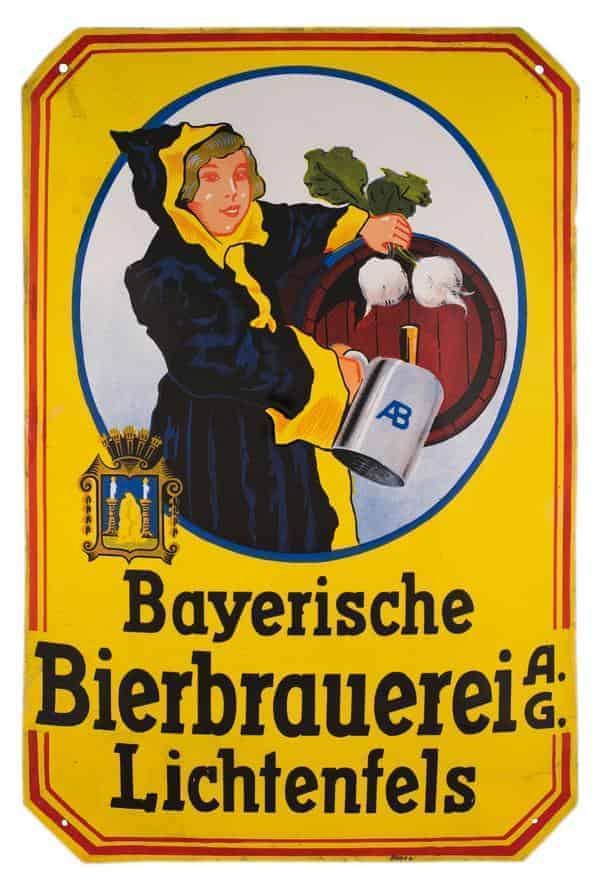 Reklameschild aus Emaille der Bayerischen Bierbrauerei AG Lichtenfels 