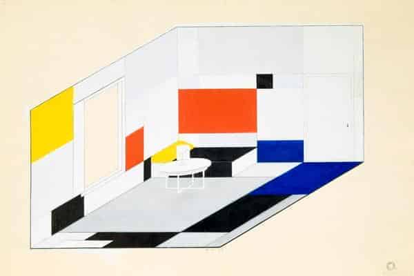 Piet Mondrian, Farbentwurf für den Salon der Ida Bienert (Axonometrie II), 1926, Foto